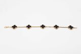 Van Cleef & Arpels 5-motif Onyx Alhambra Bracelet In 18k Yellow Gold 11.6 Grams 7 Inch Fw1025lrzxdu
