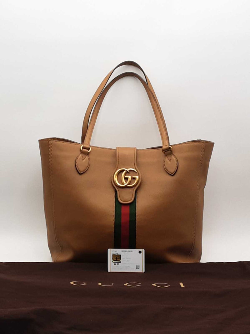 Gucci Gg Stripe Tote Brown Handbag Aa1125rxzsa