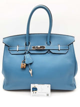 Hermes Birkin 35 Bleu Jean Blue Clemence Palladium Handbag Do1124erxzde