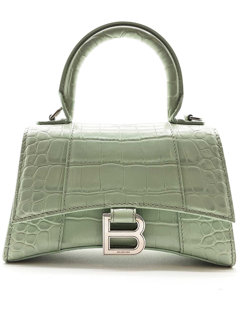 Balenciaga Hourglass Mint Green Croc Embossed Leather Crossbody Bag Lh0824rxzde