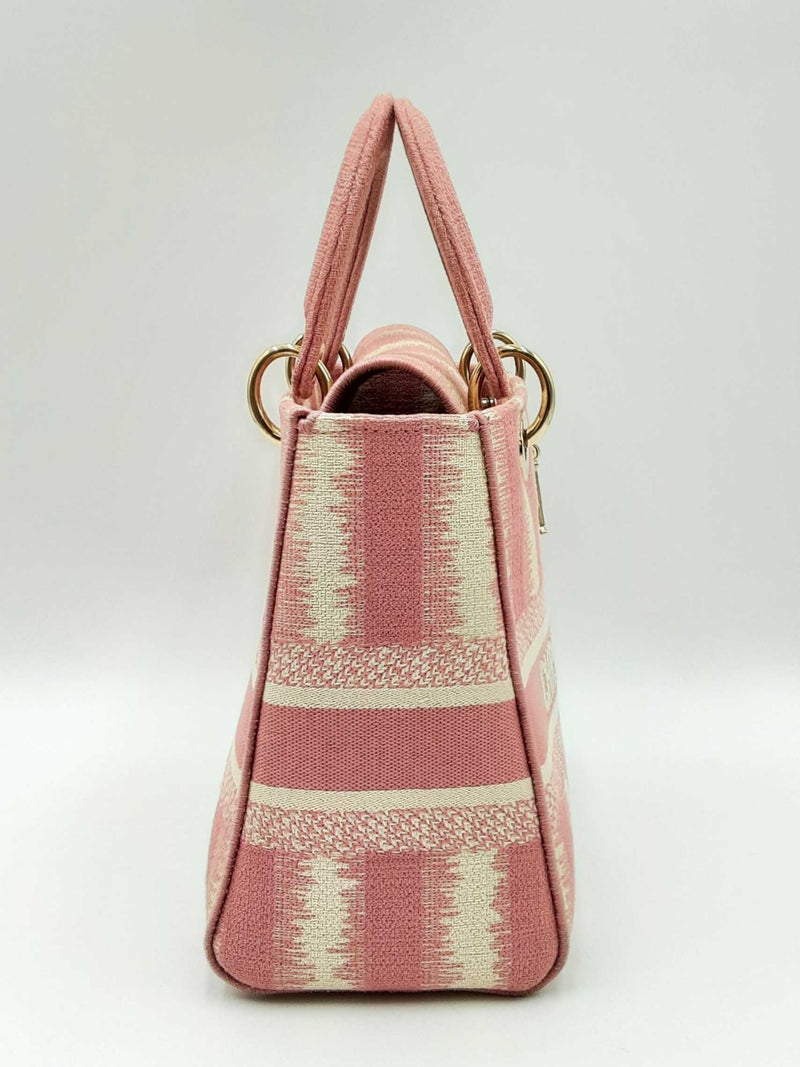 Christian Dior Lady D-lite In Pink D-stripes Canvas Fw0125lsxzdu