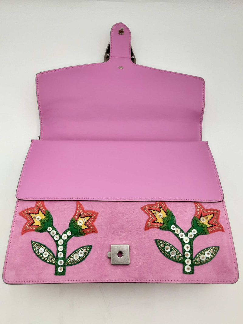 Gucci Dionysus Embroidered Pink Suede Chain Strap Shoulder Bag Fw0824ixzsa