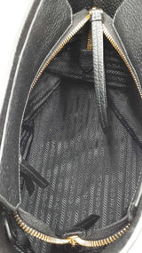 Prada Logo Hobo Bag In Black Vitello Phenix Leather & Striped Strap Fw1225ixzdu