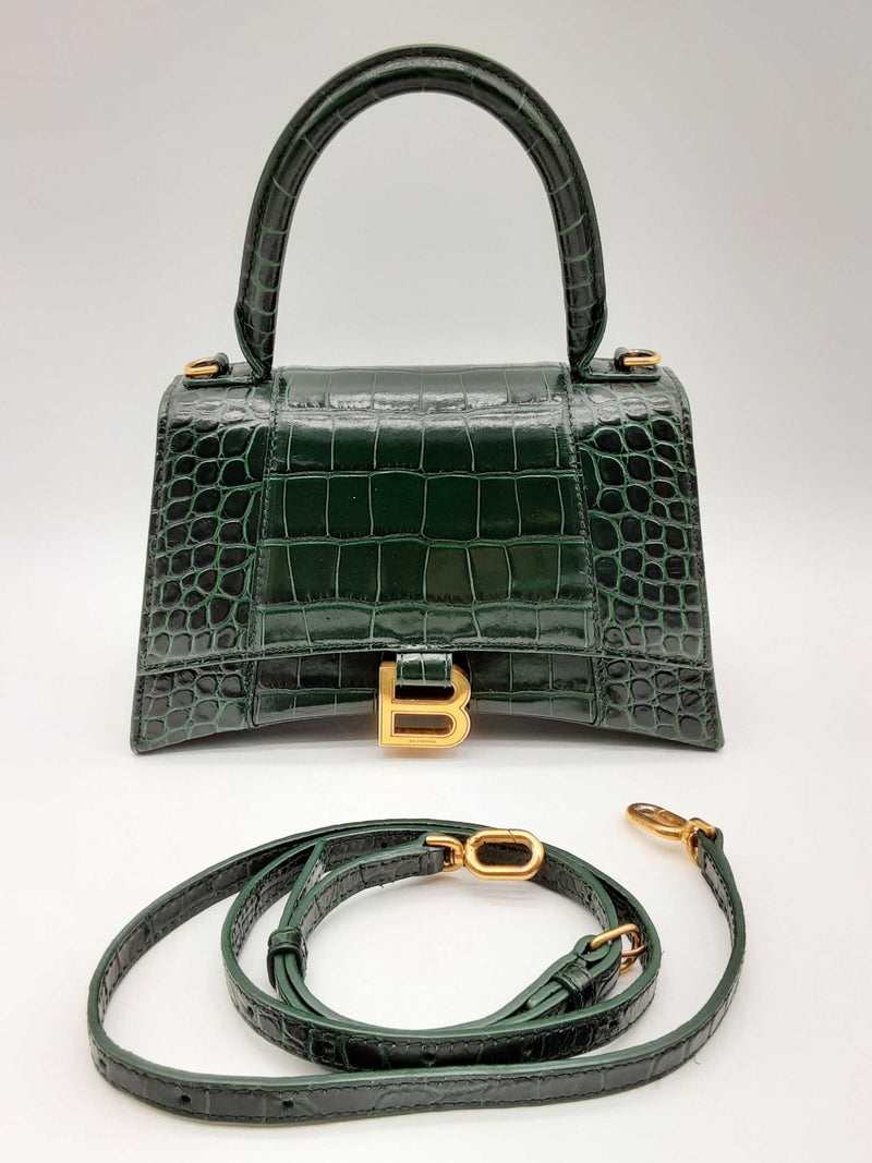 Balenciaga Hourglass Green Embossed Crocodile Leather Shoulder Bag Do0924rxzde