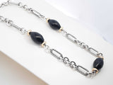 David Yurman 925 Silver, 18k Gold & Onyx Figaro Chain 38.6g 16 Inch Fw0326lcrdu