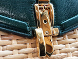 Gucci Sylvie Green Leather Tan Wicker Handbag Do0225exzde