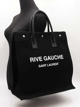 Saint Laurent Rive Gauche North South Tote In Black Cotton Canvas Fw0526pxzdu