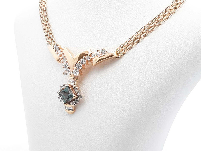 Lab-created Alexandrite, Natural Diamond & 14k Gold Necklace 13.5gs Fw0725rxzdu