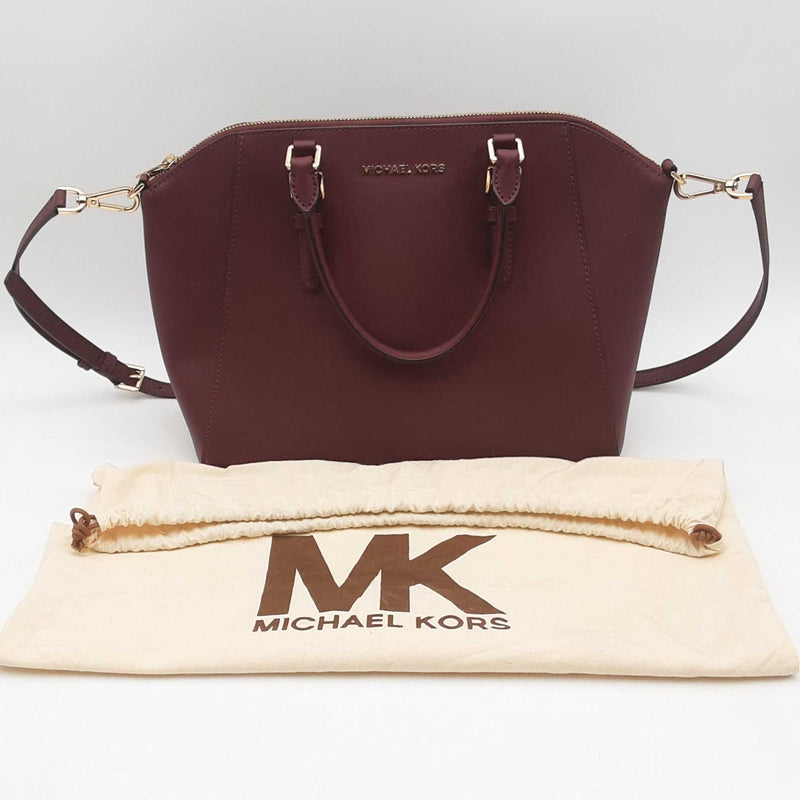Michael Kors Ciara Large Saffiano Leather Burgundy Satchel Sd0425wzsa