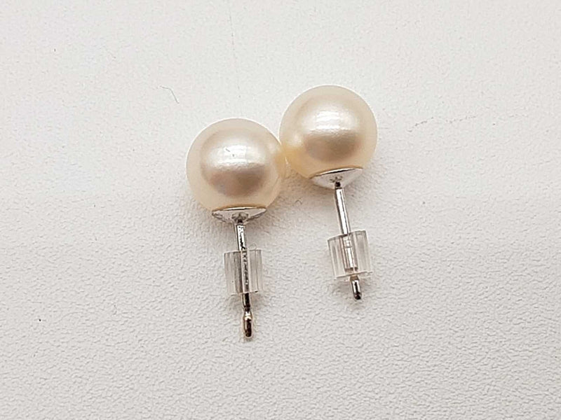 White Pearl 14k White Gold 0.6g Rubber Back Stud Earrings Do0925lrde