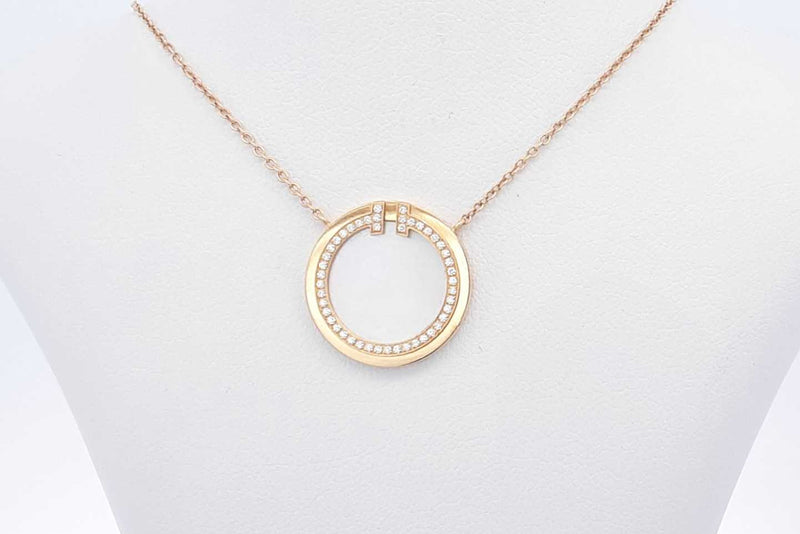 Tiffany & Co. T Diamond & Mother Of Pearl Circle Pendant In 18k Yg 4g Eb524exzsa