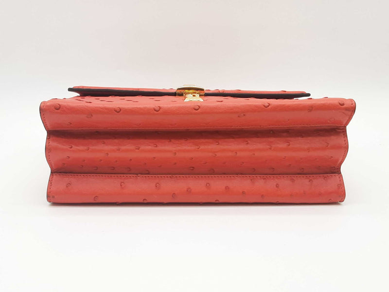 Gucci Sylvie 1969 Blood Orange Ostrich Leather Top Handle Bag Sd0925oozxde