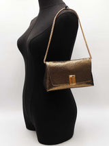 Tom Ford Nobile Mini Chain Clutch In Textured Gold Lamé Fw1125rxzdu