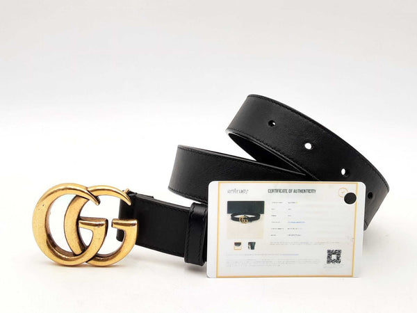 Gucci Marmont Thin Black Leather Belt & Gold-tone Double G Buckle Fw1124lxzsa