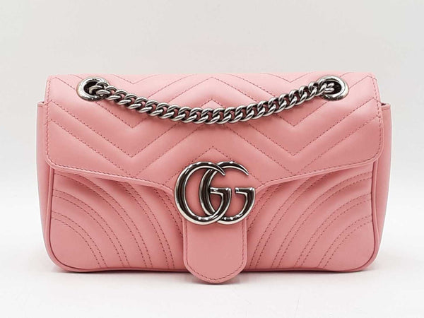 Gucci Marmont Medium Shoulder Bag In Pink Matelassé Chevron Leather Fw0925przdu