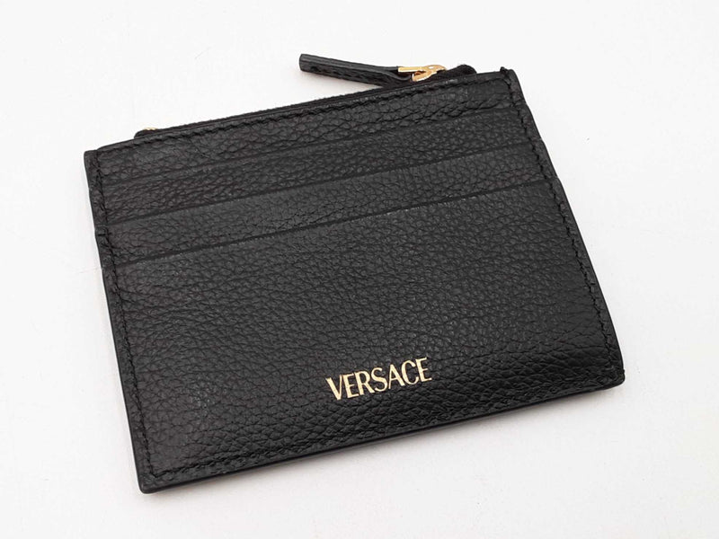 Versace Virtus Black Grained Leather Card Holder Wallet Fw0525izdu