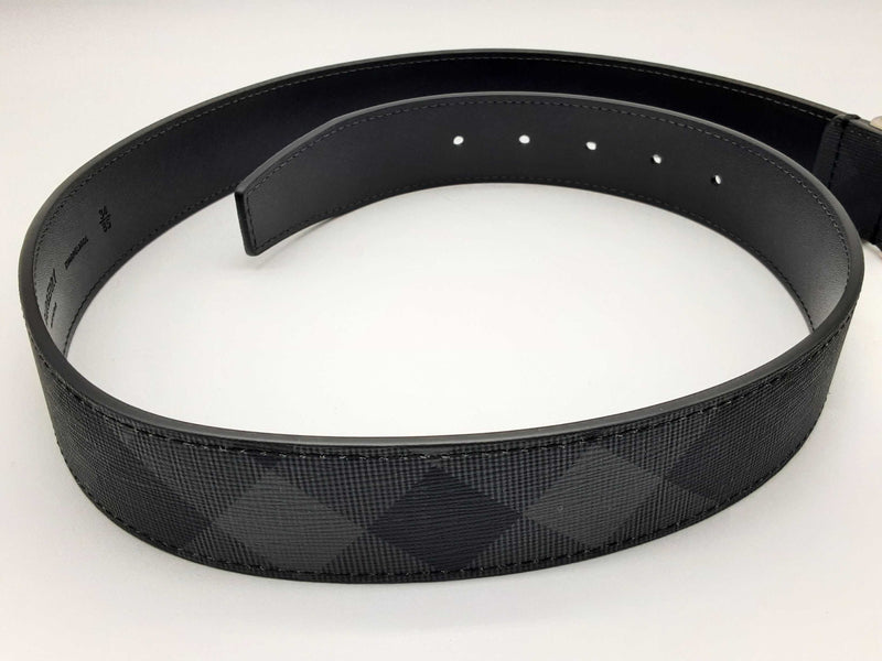 Burberry Black Charcoal Silver Check Canvas Leather Belt Size 34 85 Do Max Pawn