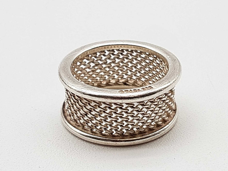 Tiffany & Co. Wide Mesh 0.925 Silver 3.9g Ring Size 3.25 Do0325ixde