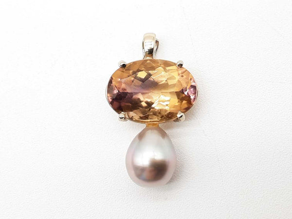 14k Yellow Gold Grey Pearl Ametrine 6.3g Pendant Do0125wlxde