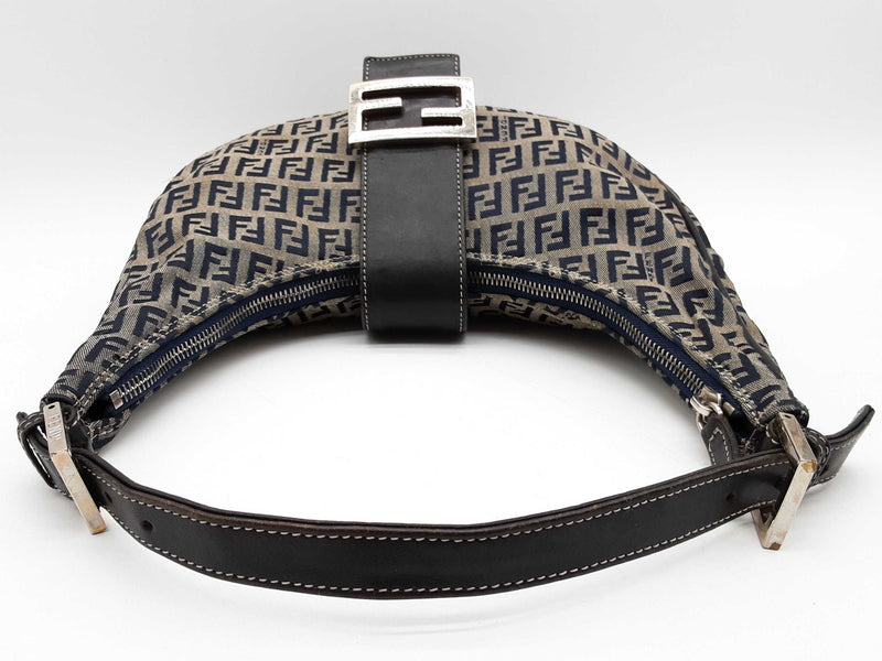 Fendi Croissant Gray Blue Monogram Canvas Shoulder Bag Do1124orxde