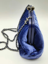 Chanel Kiss Lock Blue Velvet Quilted Clutch Crossbody Bag Dolexz0924