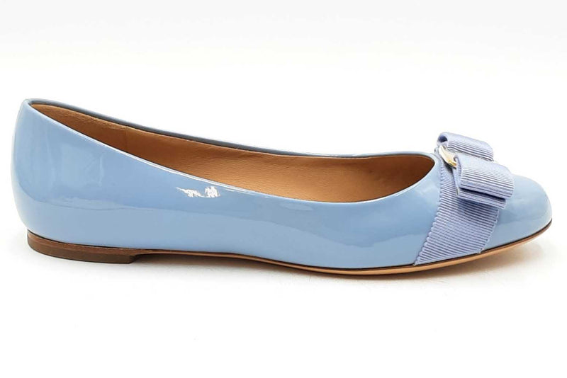 Salvatore Ferragamo Varina Blue Patent Leather Ballet Flats Size 5 Eb1125lxzdu