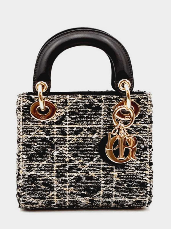 Christian Dior Mini Lady Dior In Tweed & Gold Cannage Fw0825wzxzdu