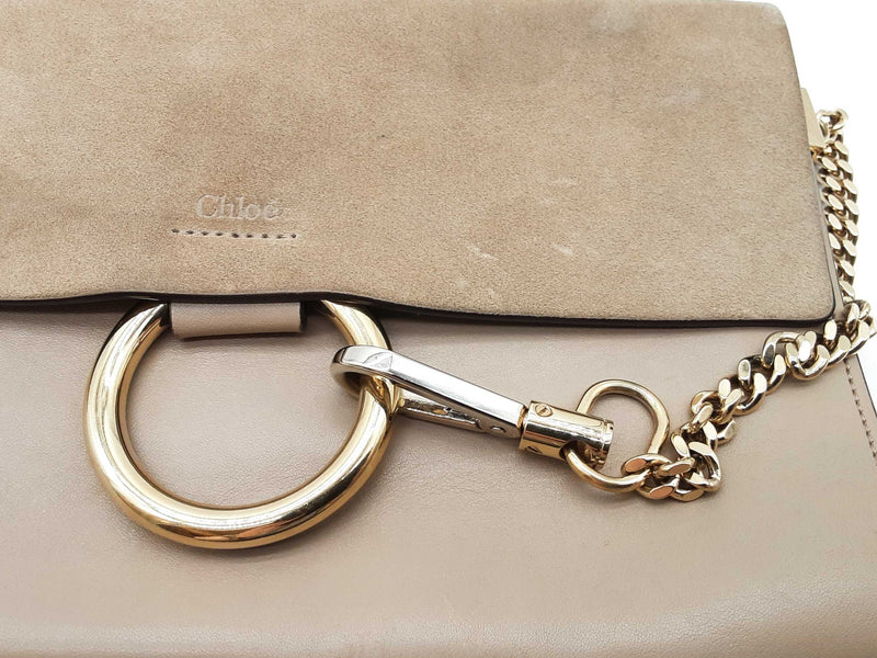 Chloe Faye Taupe Beige Gray Suede Leather Chain Clutch Do0925crde