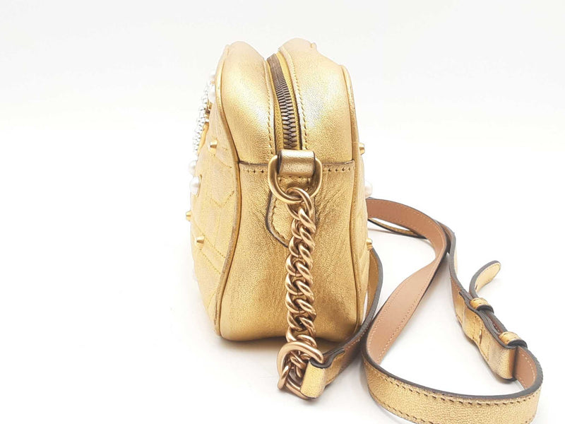 Gucci Pearly Gg Marmont Gold Shoulder Bag Sd0825pwzsa