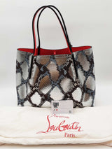 Christian Louboutin Cabarock Snake Embossed Silver Metallic Tote Bag Eb0326exzde