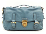 Prada Vitello Daino Push Lock Dbl Buckle Blue Handbag Aa0926wzxsa