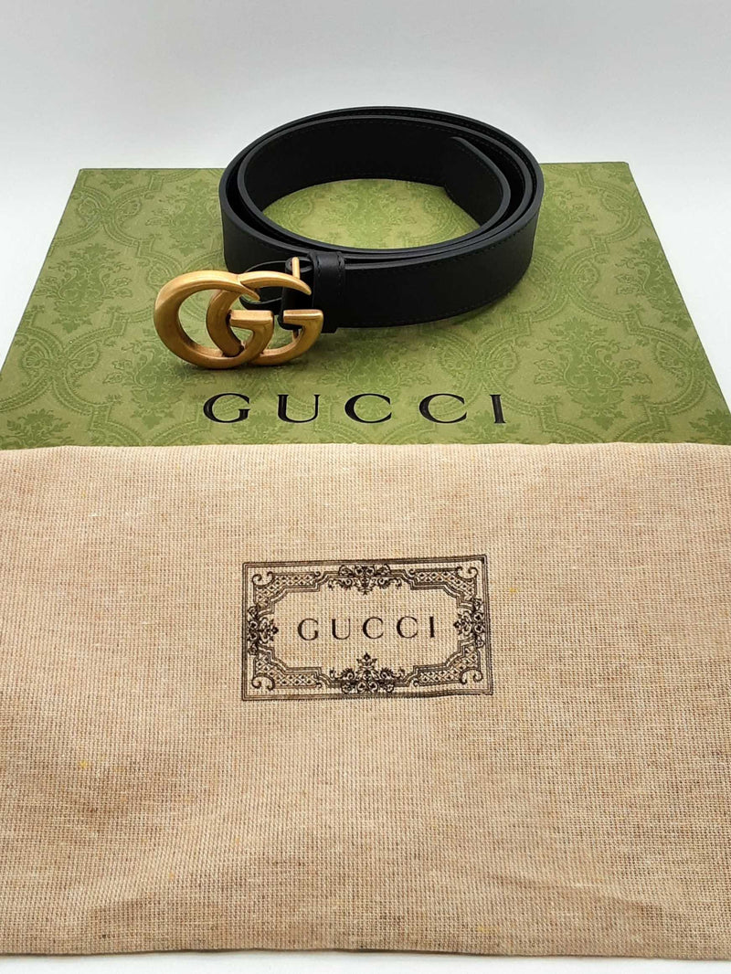 Gucci 414516 Gg Marmont Thin Black Leather Belt Size 85/34 Do1124oxzde