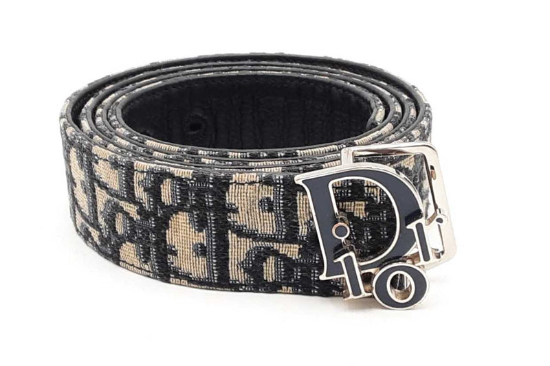 Christian Dior Reversible Oblique Jacquard & Blue Leather Belt Eb0225lcrsa