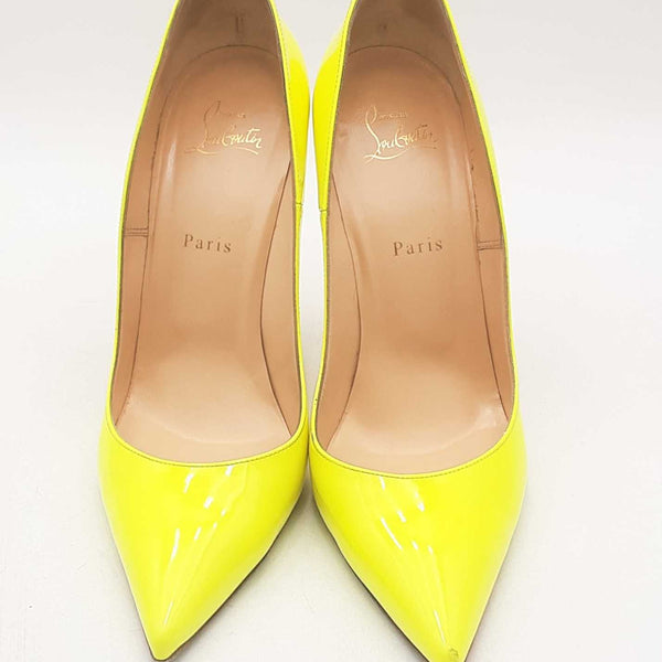 Christian Louboutin So Kate Neon Yellow Patent Leather Pumps Sz