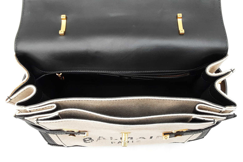 Balmain B-buzz Tote Bag In Canvas & Leather Fw0925pzxdu