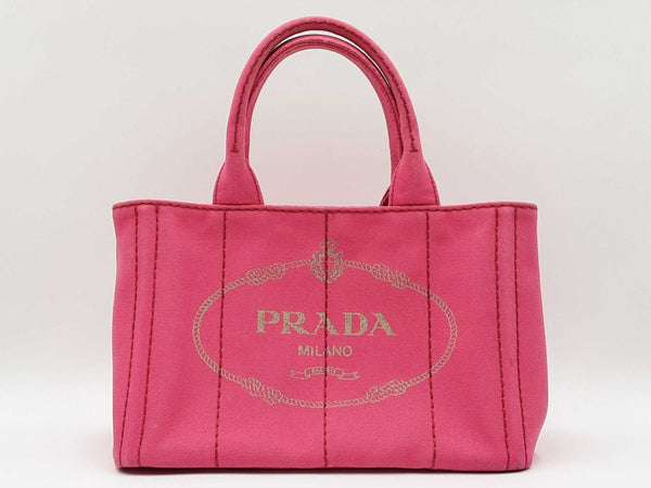 Prada Small Canapa Logo Print Tote Bag In Peony Pink Cotton Canvas