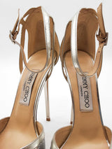 Jimmy Choo Laurita Silver Metallic Glitter Heels Size Eu 37.5 Do0625pxde