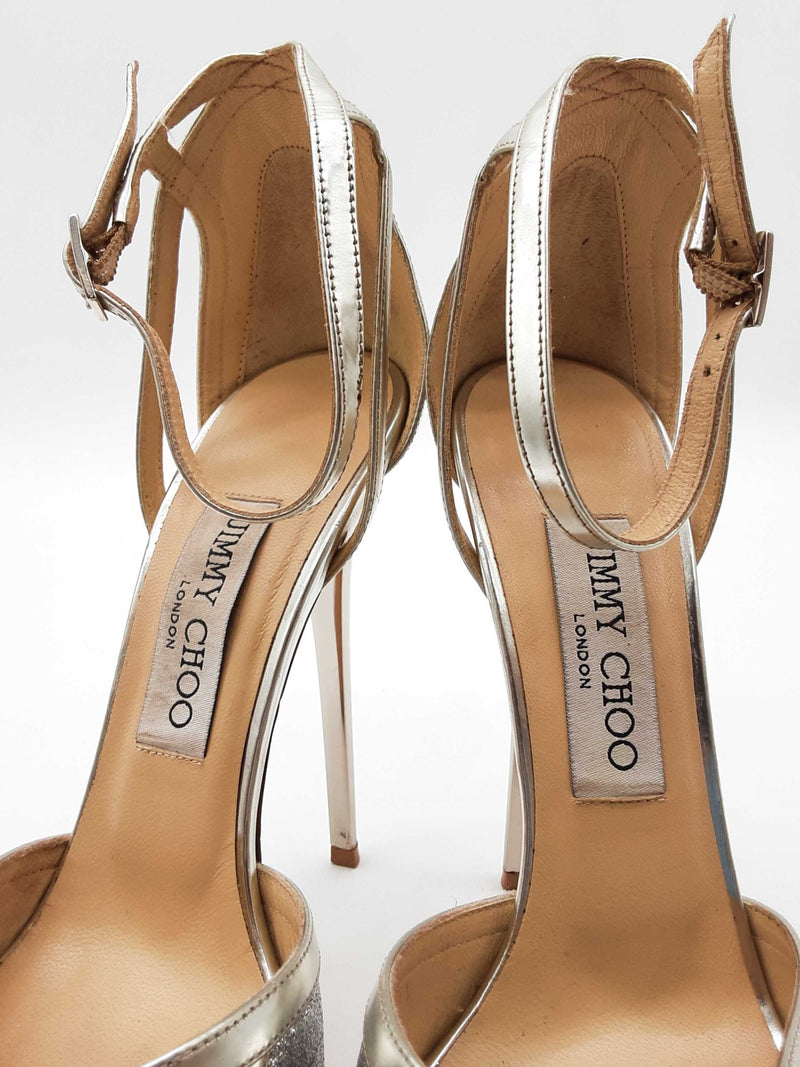 Jimmy Choo Laurita Silver Metallic Glitter Heels Size Eu 37.5 Do0625pxde