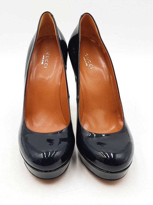 Gucci Navy Blue Patent Leather Platform Pumps Size 39 Eb0825lxzdu