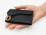 Christian Dior Saddle Bloom Card Holder In Black Grained Leather Fw0726lwrdu
