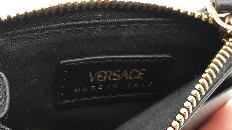 Versace Virtus Black Grained Leather Card Holder Wallet Fw0525izdu