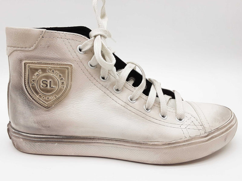 Yves Saint Laurent Bedford Distressed White Leather Shoes Size Eu 37 Do0525crde