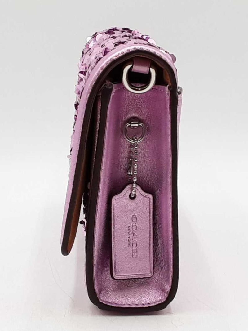 Coach Small Flap Clutch In Lilac Metallic Leather & Sequins Fw1125