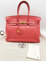 Hermes Birkin 35 Rose Jaipur Red Clemence Gold Hardwear Handbag Do0723srxzde