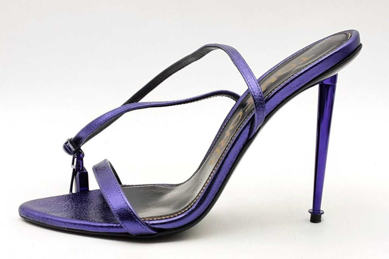 Tom Ford Padlock Purple Leather Ankle Wrap Heels Size 38.5 Eb0225oxzsa