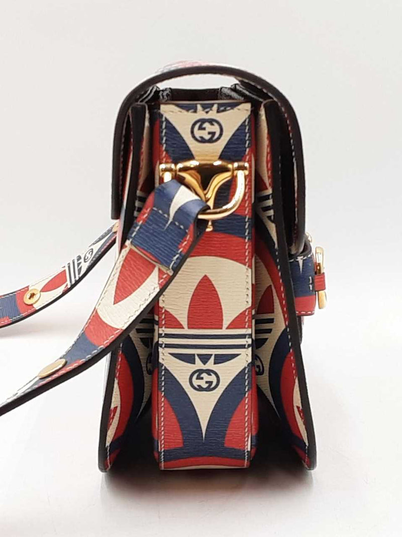 Gucci X Adidas Horsebit 1955 Handbag In Shanghai Trefoil Leather Fw01025izxdu