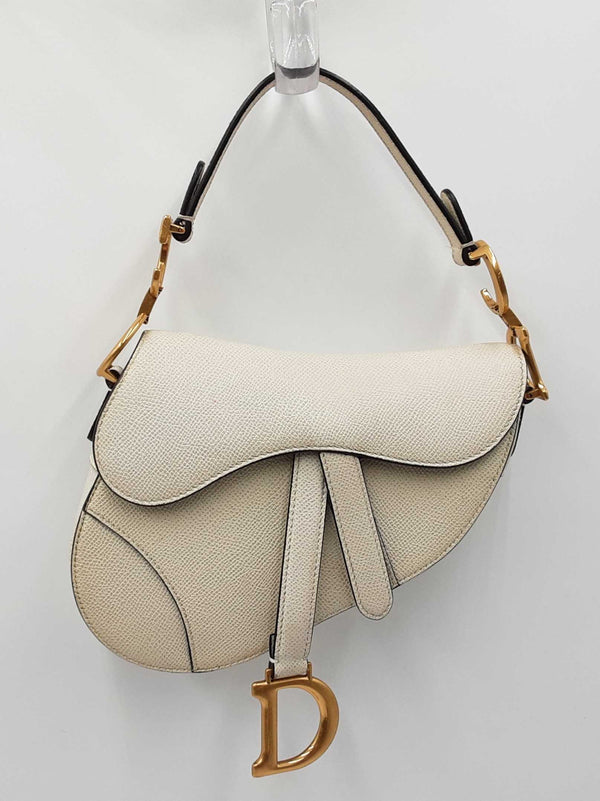 Christian Dior Small Saddle Bag In Craie Grained Calfskin
