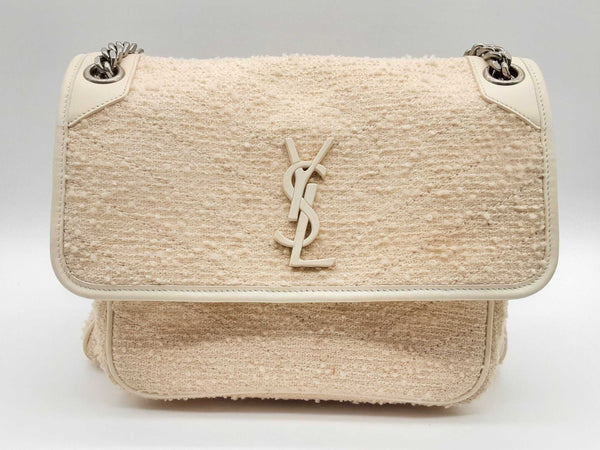 Yves Saint Laurent Niki White Tweed Matelasse Leather Shoulder Bag Do0923ixzde