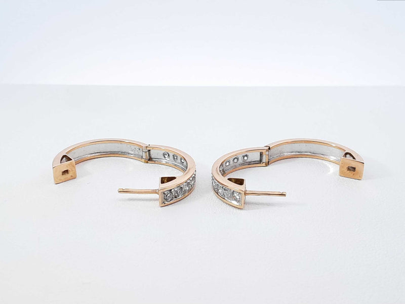 1.0 Cttw Diamond & 14k Two-tone Latch-back Hoop Earrings 6.3 Grams Fw0925wrxdu