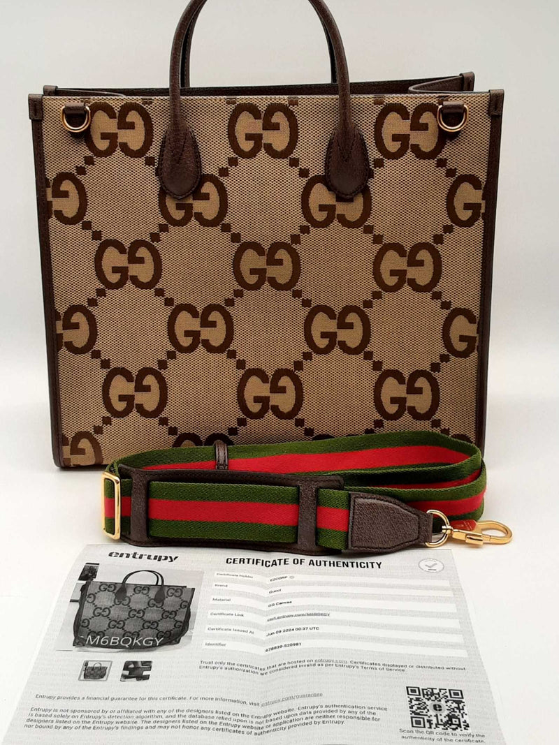 Gucci Monogram Tote Bag With Red & Green Web Strap Eb0924ixzde